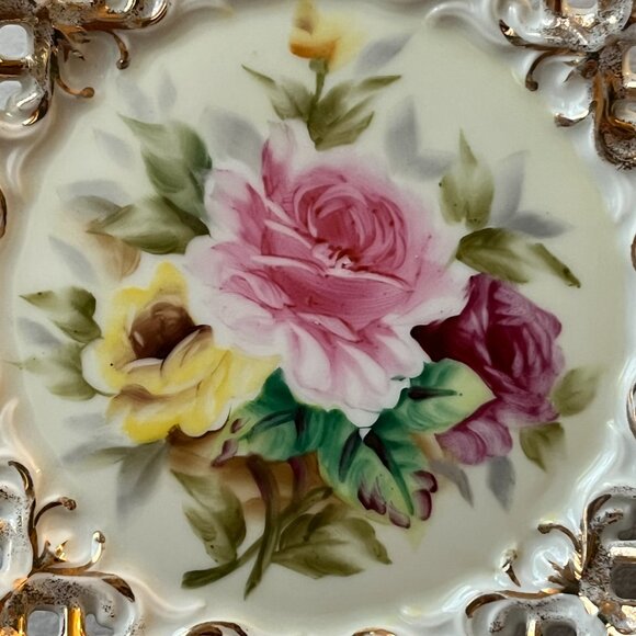 ESD Japan Collectors Plate 7216 Hand Painted Roses Floral Pattern 8" D - Picture 2 of 12